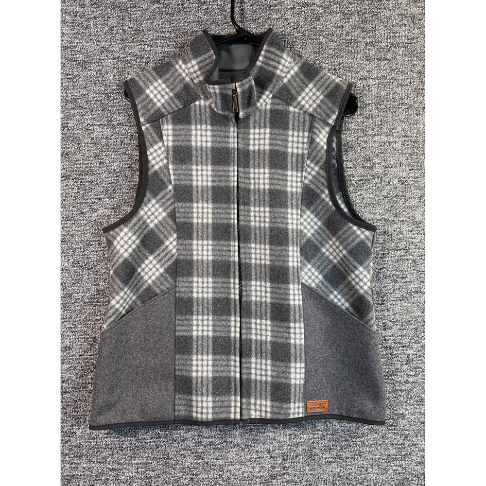 Stormy Kromer‎ The Ida Outfitter Wool Vest Womens LG Charcoal White Tartan Plaid